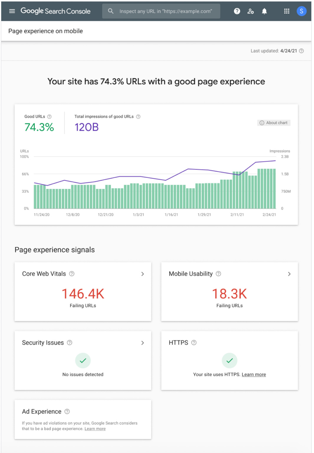 Page experience report in Search Console